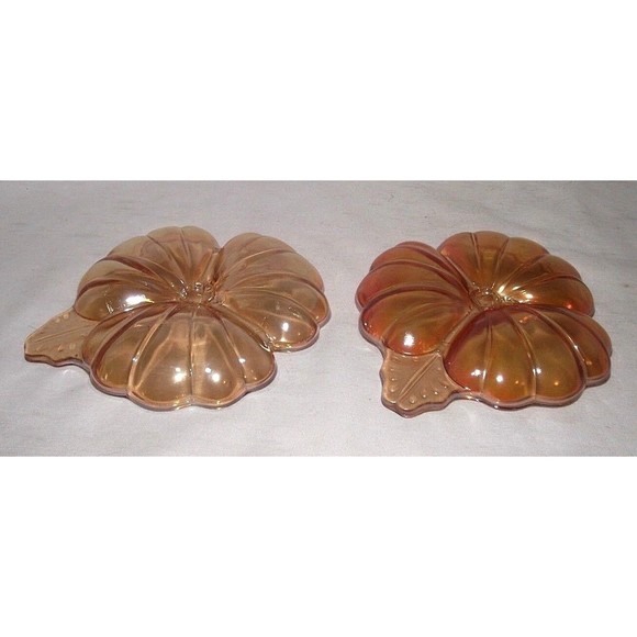 Jeannette Glass Iridescent 2 Leaf Dish Marigold Carnival Glass Clover Candy Nuts - Picture 2 of 6